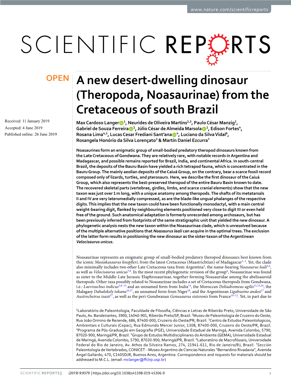 (Theropoda, Noasaurinae) from the Cretaceous of South Brazil