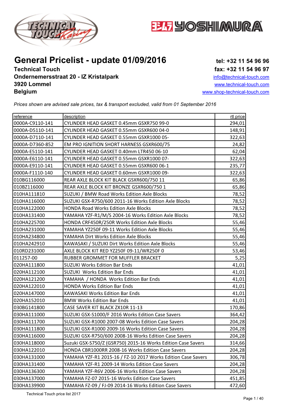 General Pricelist