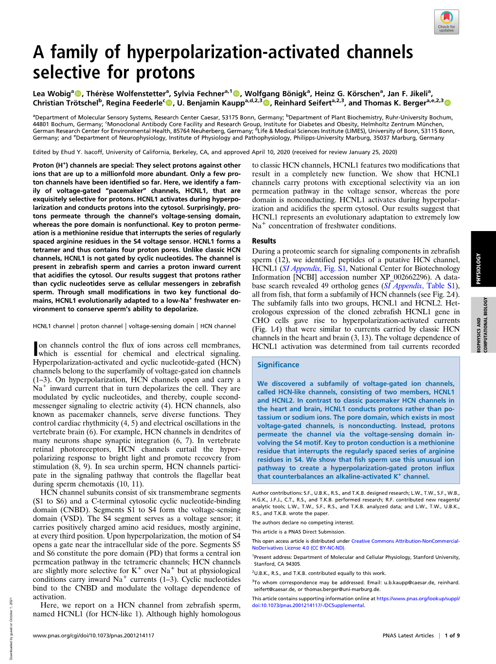 A Family of Hyperpolarization-Activated Channels Selective for Protons