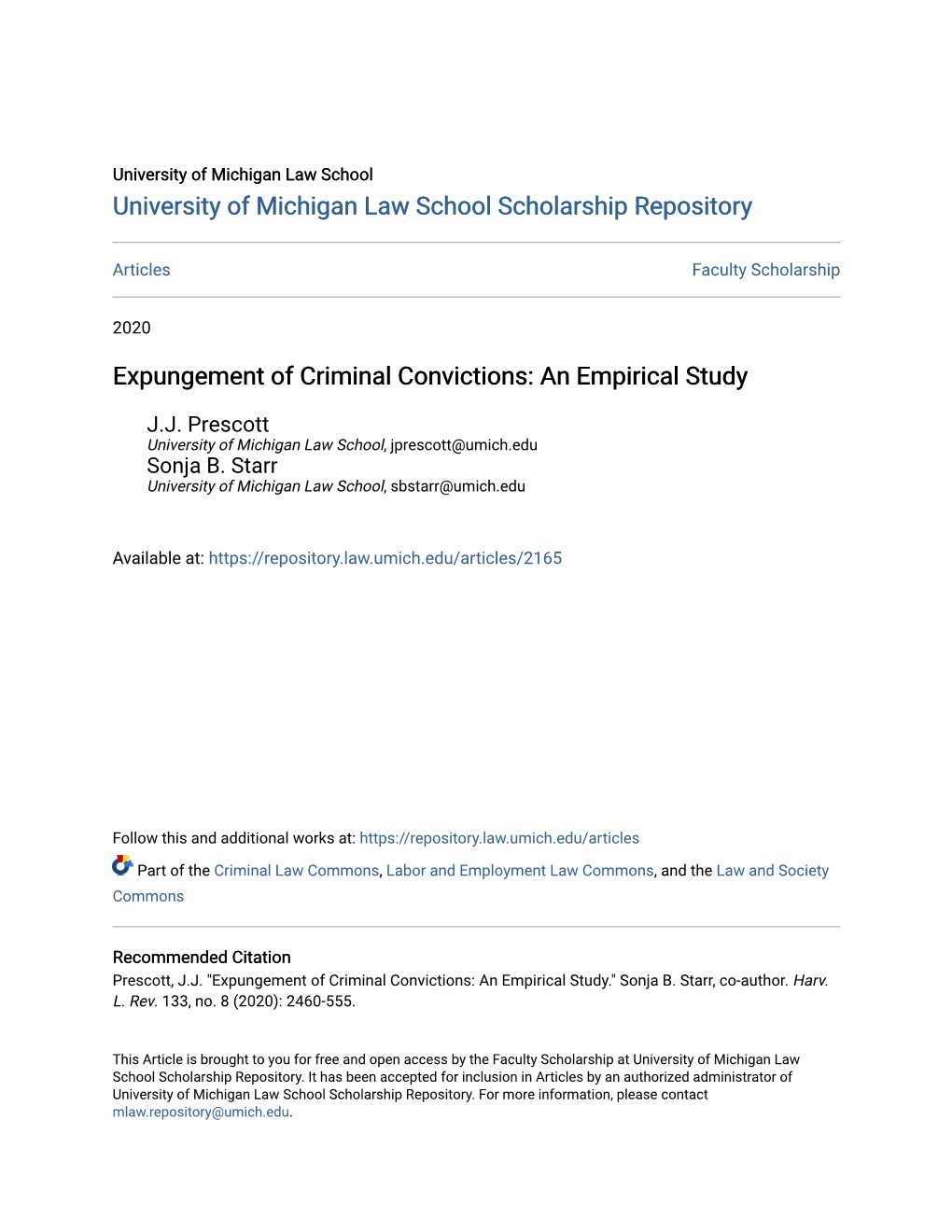 Expungement of Criminal Convictions: an Empirical Study