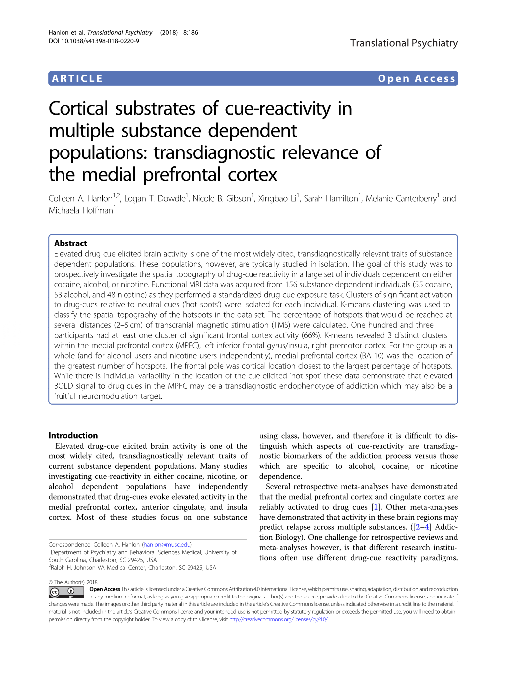 Cortical Substrates of Cue-Reactivity in Multiple Substance Dependent Populations: Transdiagnostic Relevance of the Medial Prefrontal Cortex Colleen A