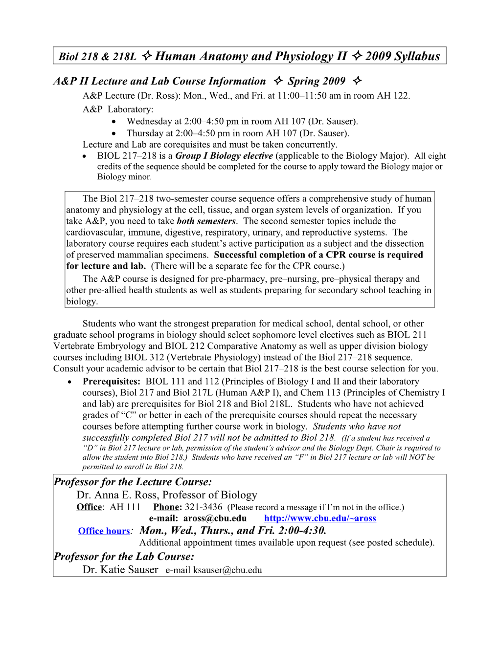 Biol 218 Anatomy and Physiology II Lab Syllabus s1