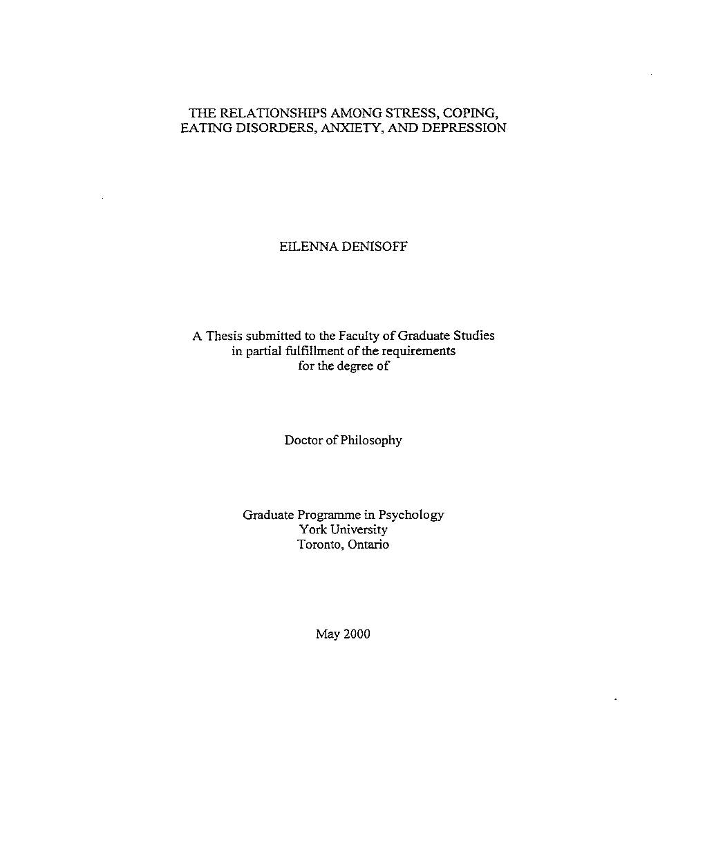 The Relationships Among Stress, Coping, Eating Disorders, Anxiety, and Depression