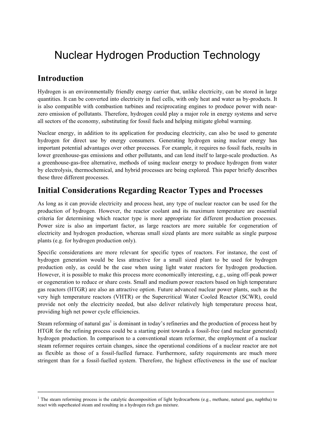 Nuclear Hydrogen Production Technology