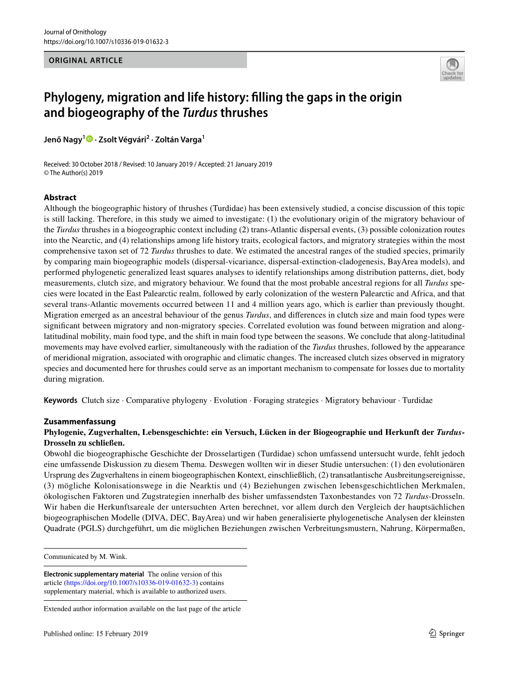 Filling the Gaps in the Origin and Biogeography of the Turdus Thrushes