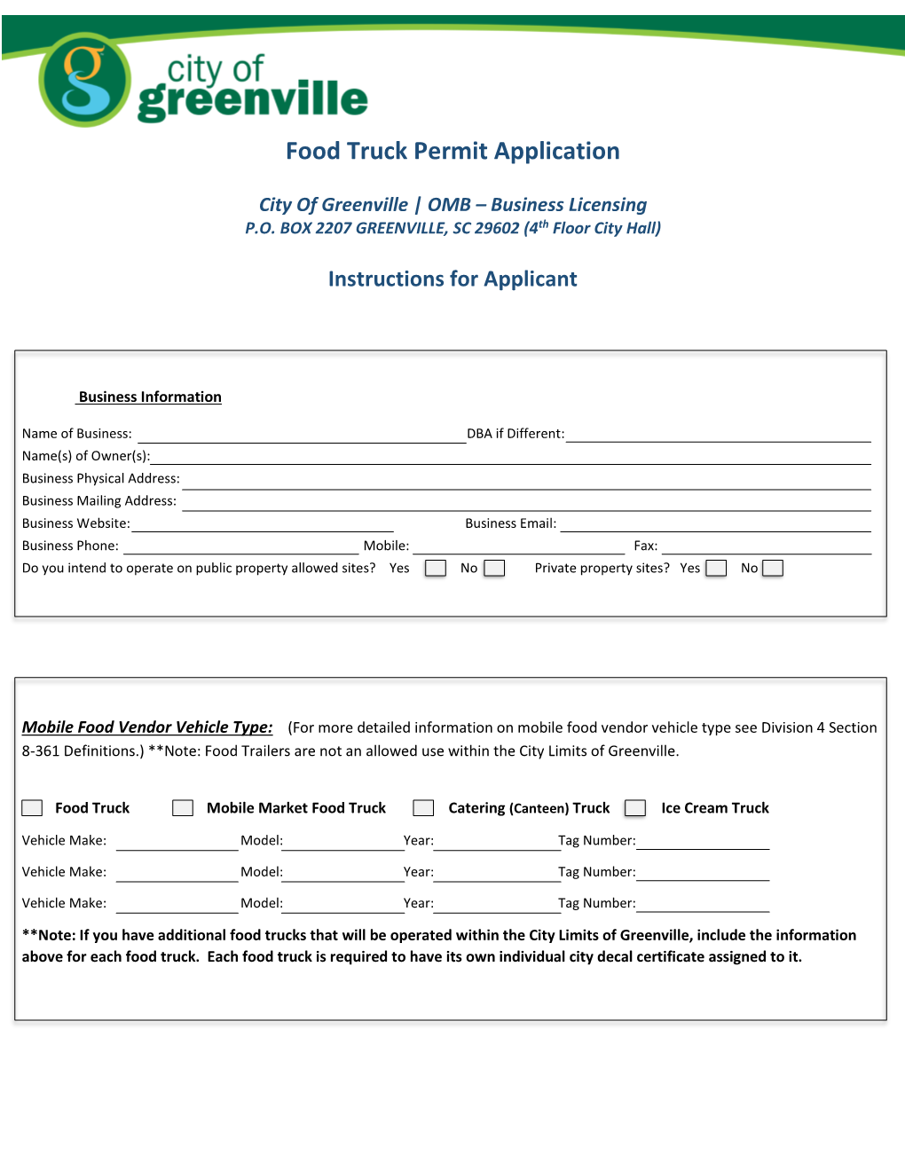 Food Truck Permit Application