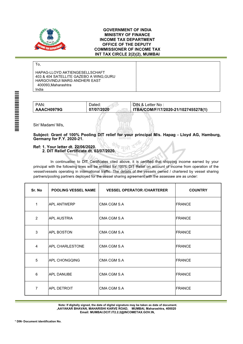 02A HL DIT Certificate Pooling Partner FY2020-21