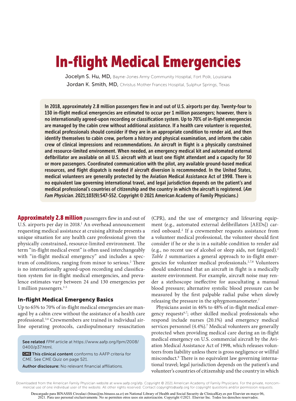 In-Flight Medical Emergencies Jocelyn S