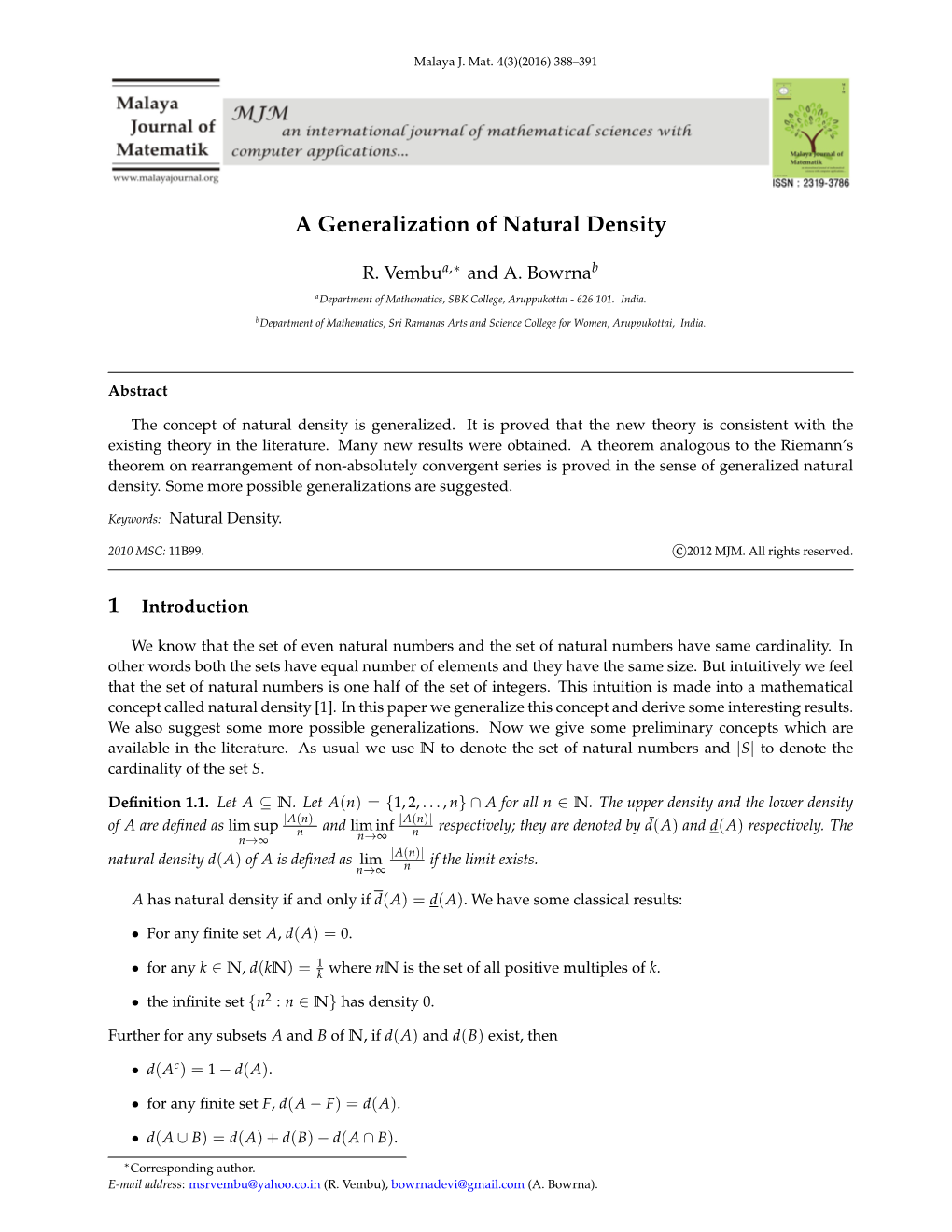 A Generalization of Natural Density