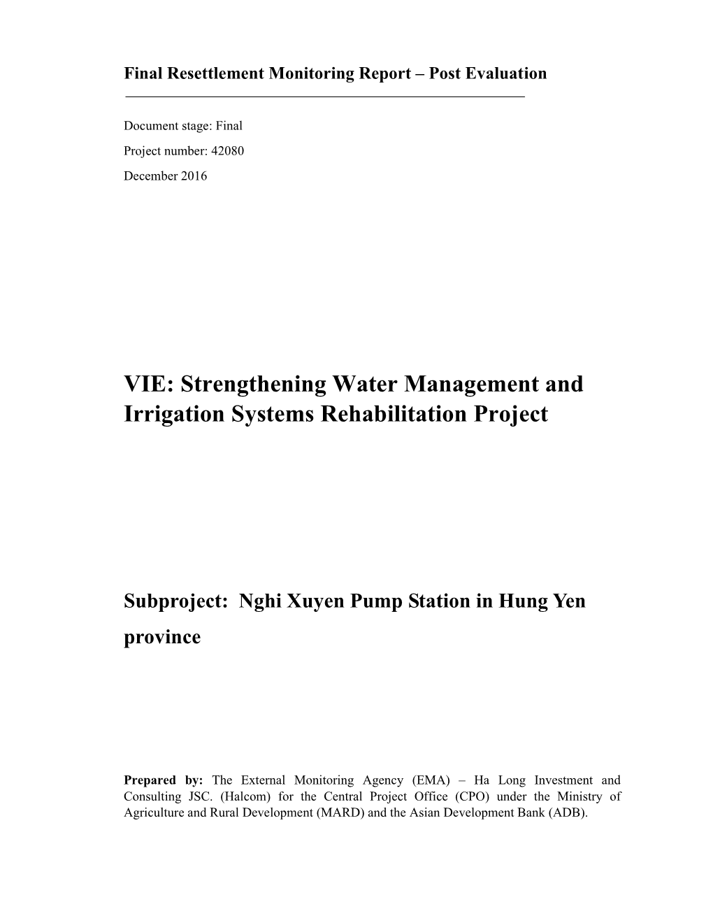 VIE: Strengthening Water Management and Irrigation Systems Rehabilitation Project