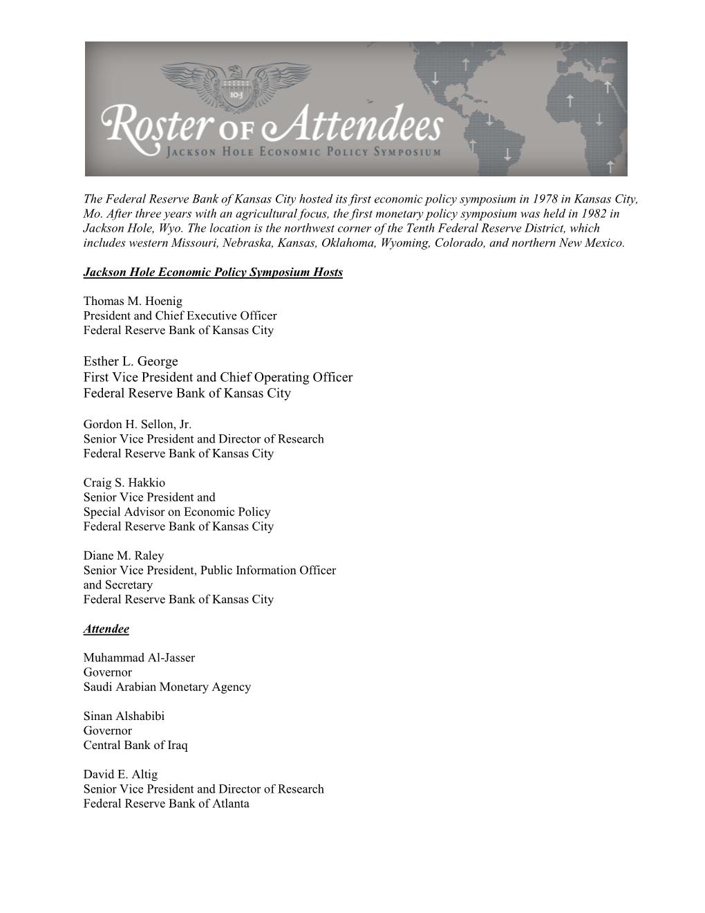 Roster of Attendees, Economic Symposium