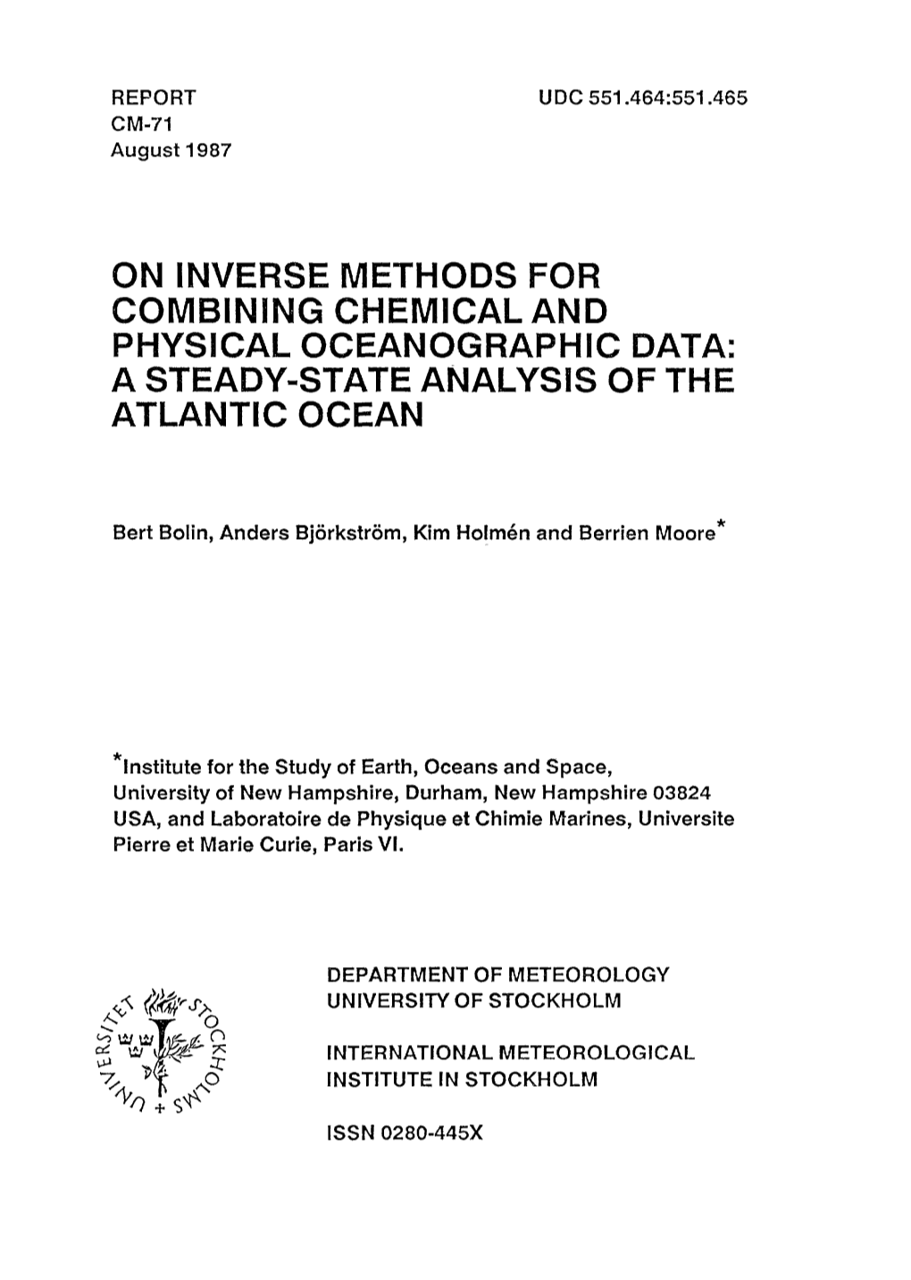 A Steady-State Analysis of the Atlantic Ocean