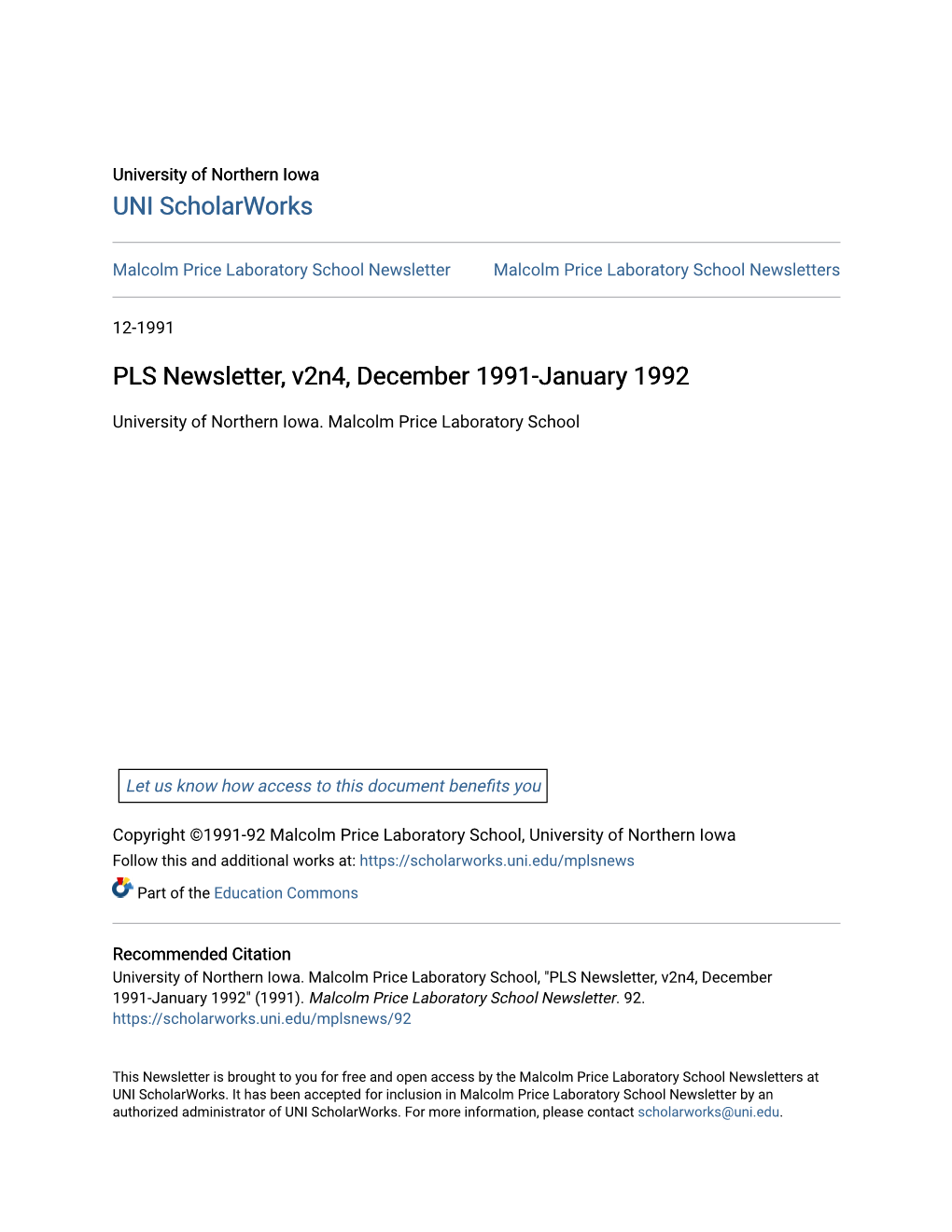 PLS Newsletter, V2n4, December 1991-January 1992