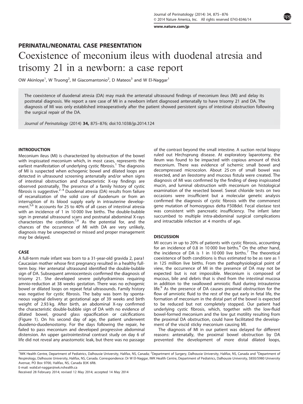 Coexistence of Meconium Ileus with Duodenal Atresia and Trisomy 21 in a Newborn: a Case Report