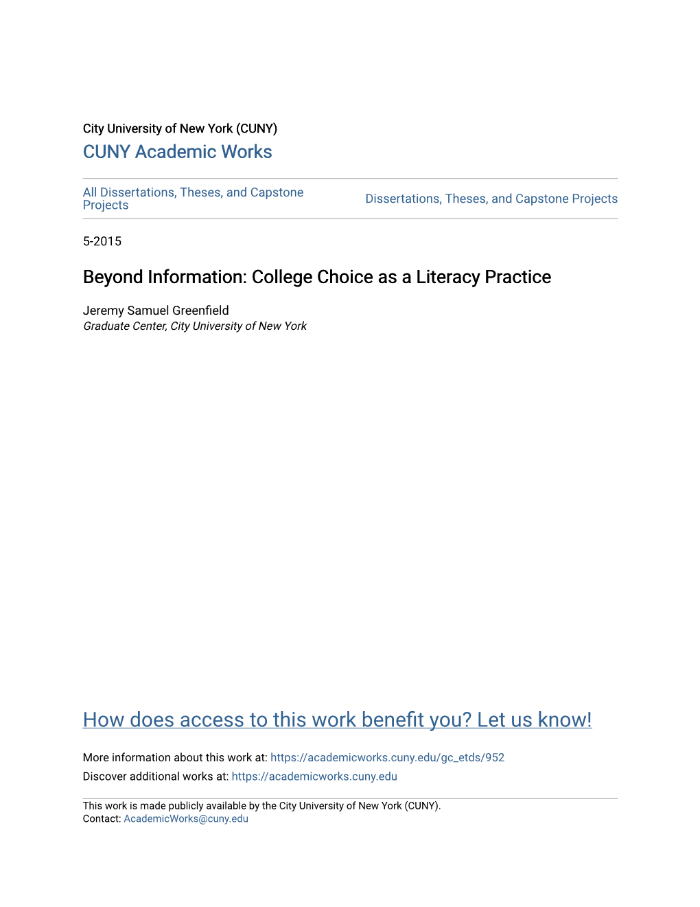 College Choice As a Literacy Practice