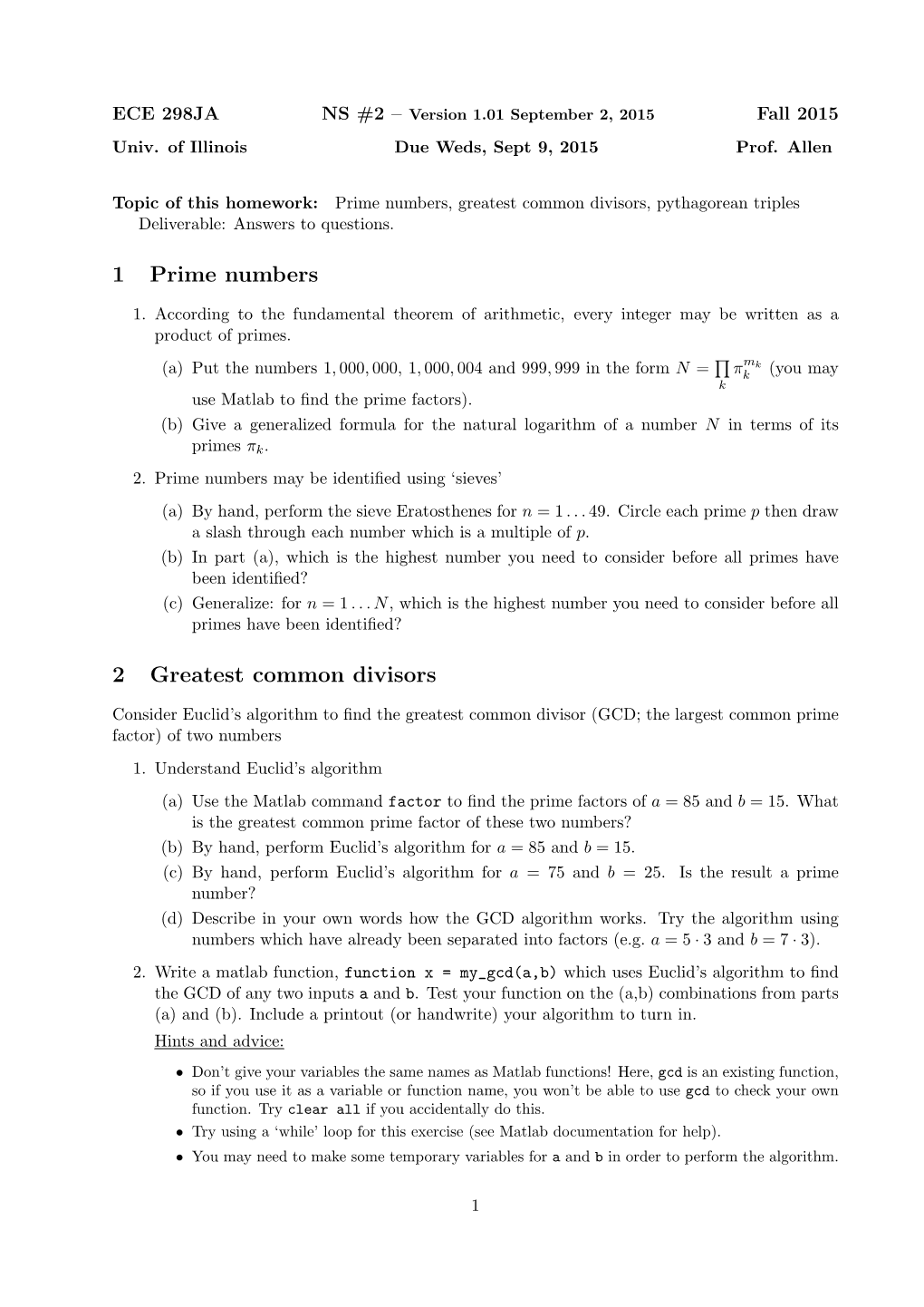 1 Prime Numbers 2 Greatest Common Divisors