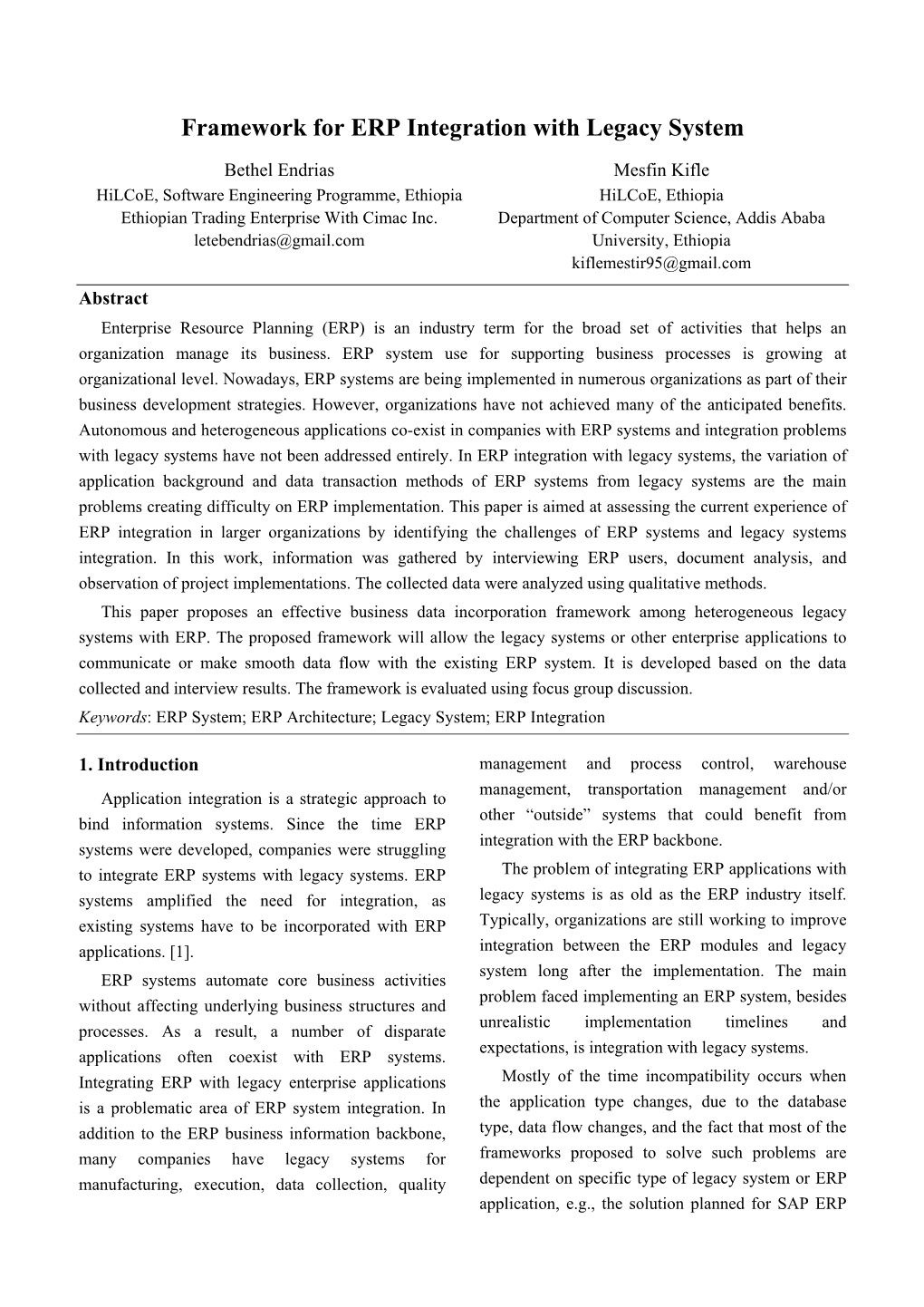 Framework for ERP Integration with Legacy System