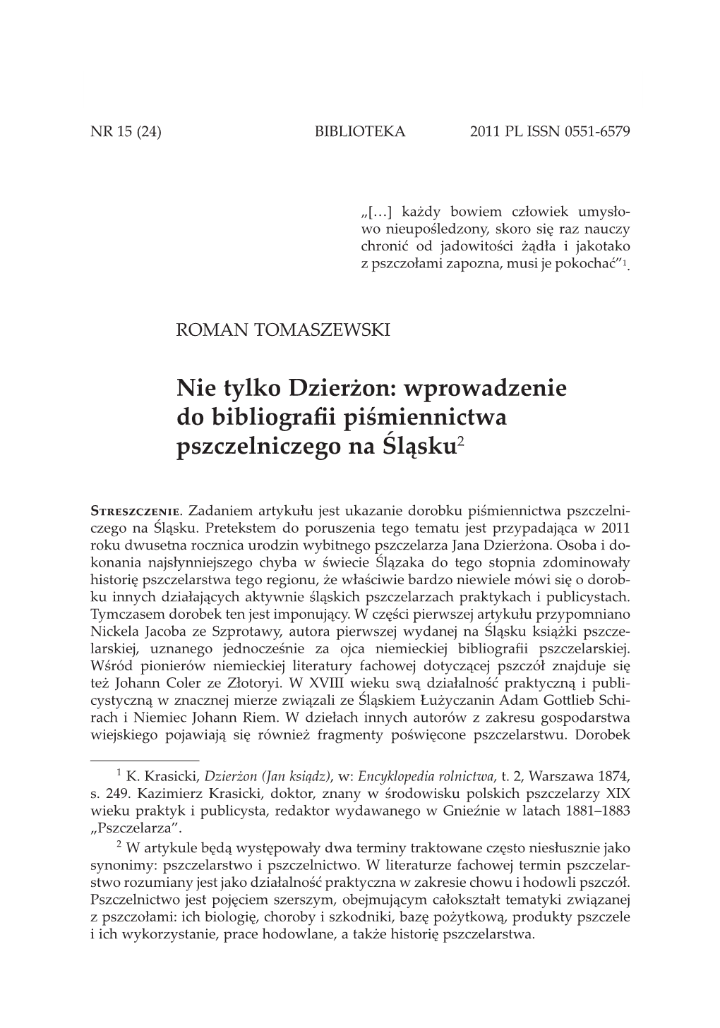 Nie Tylko Dzierżon: Wprowadzenie Do Bibliografii Piśmiennictwa Pszczelniczego 25