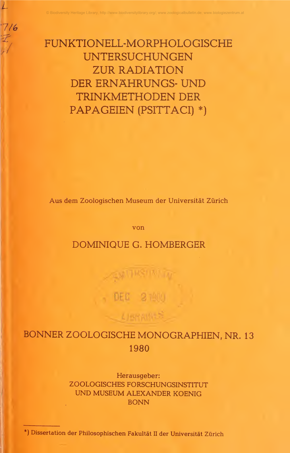 Bonner Zoologische Monographien, Nr