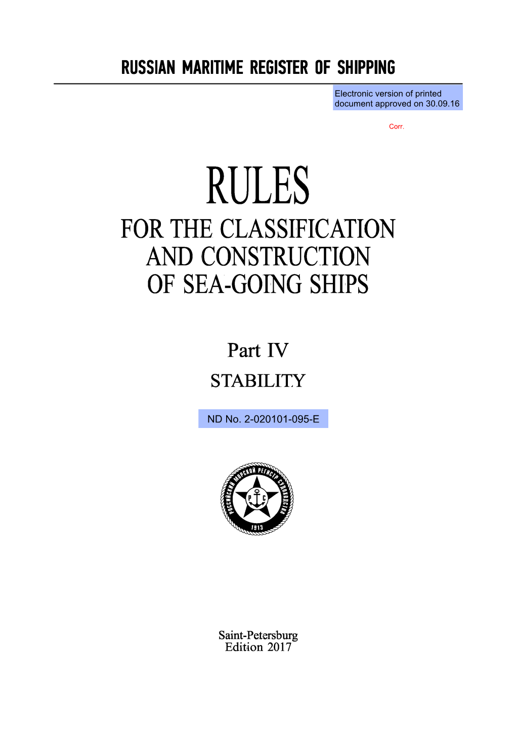 Rules for the Classification and Construction of Sea-Going Ships