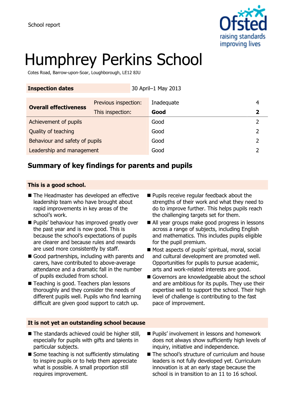 Humphrey Perkins School Cotes Road, Barrow-Upon-Soar, Loughborough, LE12 8JU