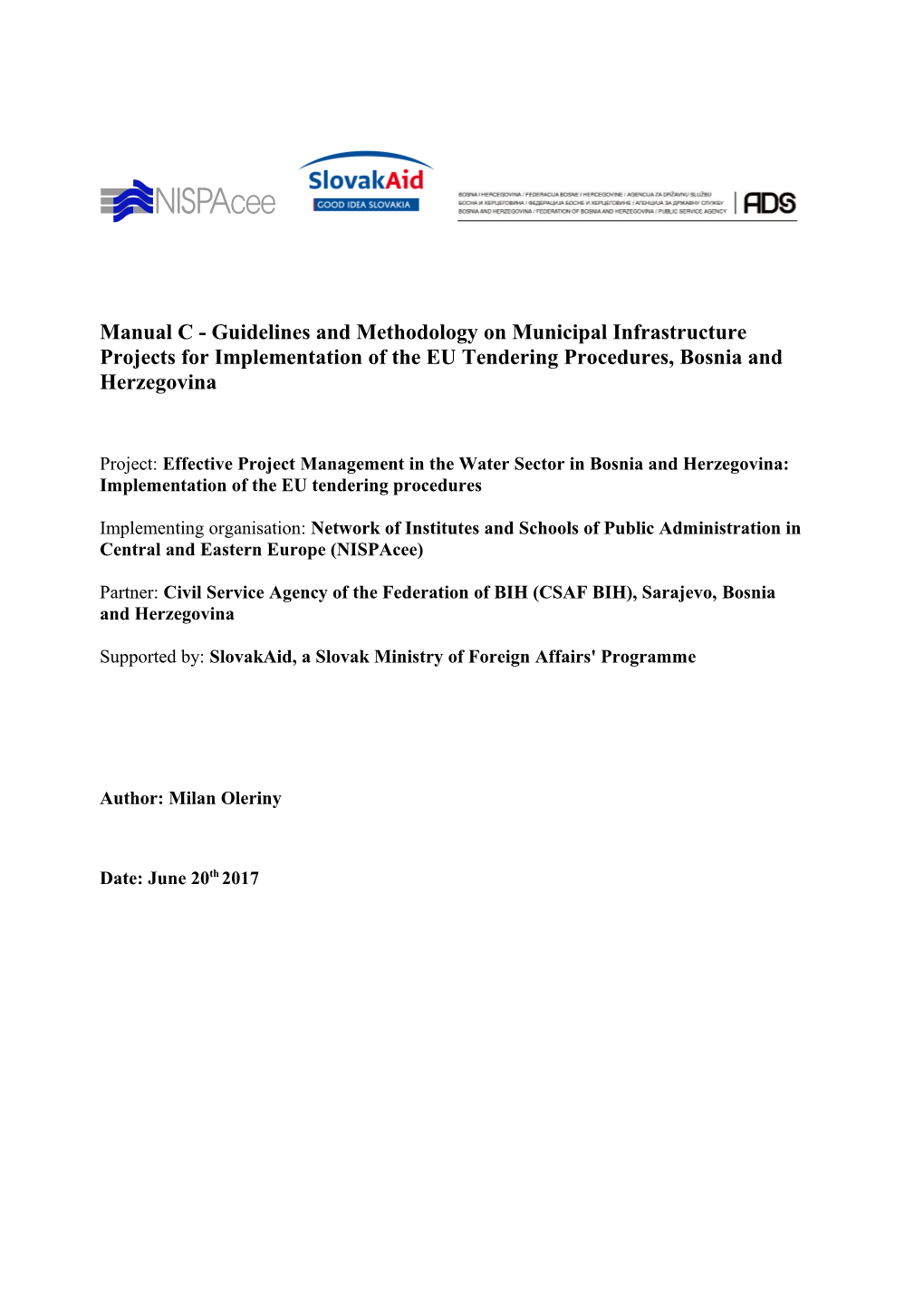 Municipal Infrastructure Projects Guidelines and Methodology Year/Month