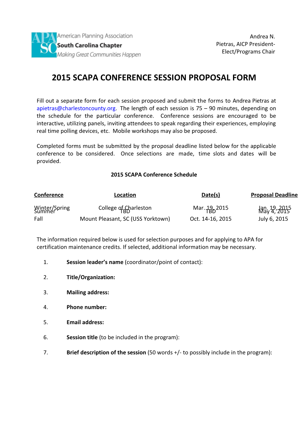 Session Proposal - GPA 2003 Fall Conference