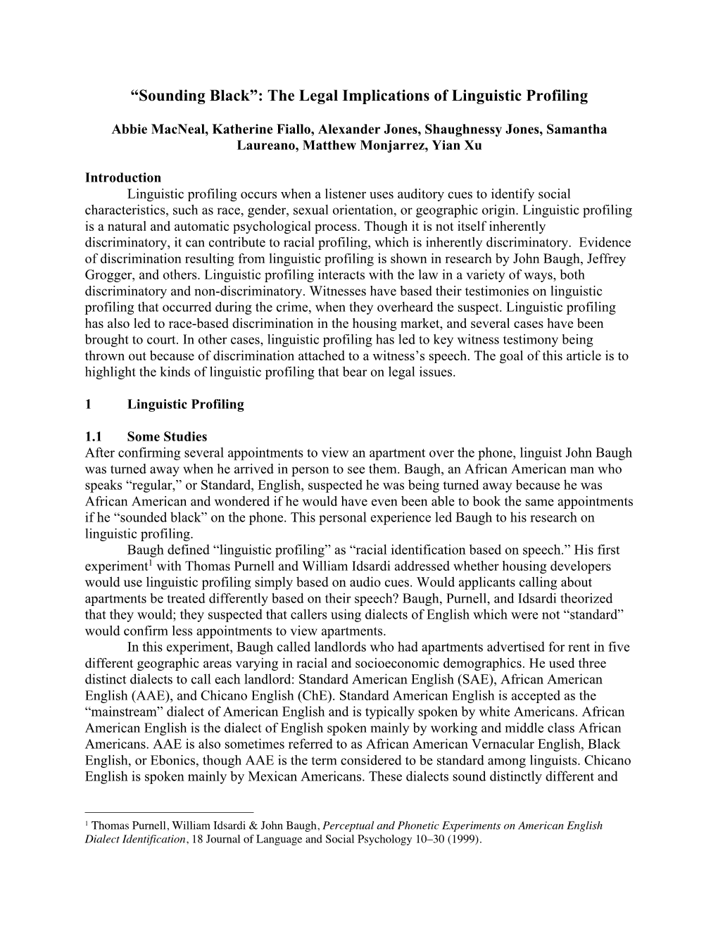 “Sounding Black”: the Legal Implications of Linguistic Profiling