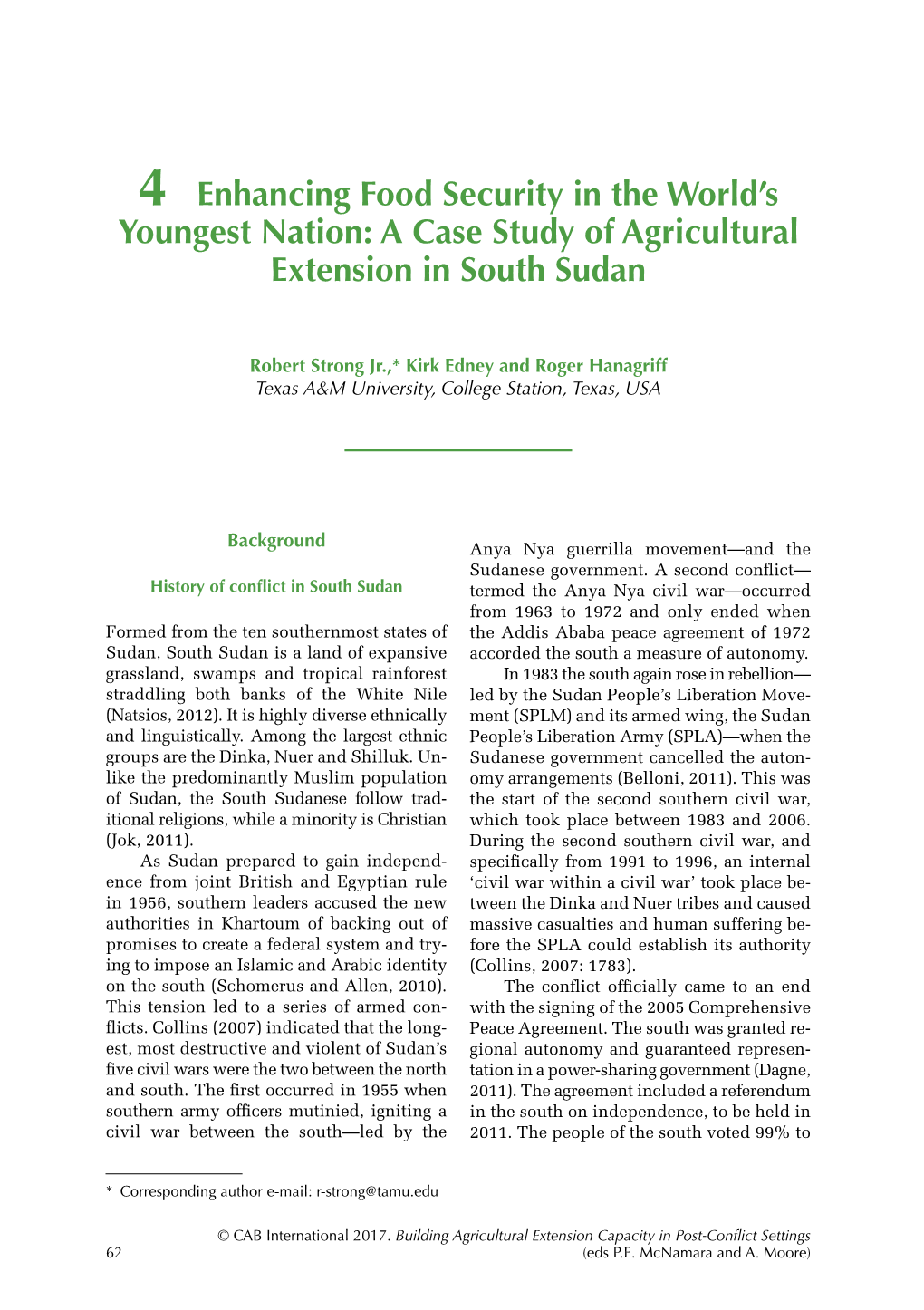 A Case Study of Agricultural Extension in South Sudan