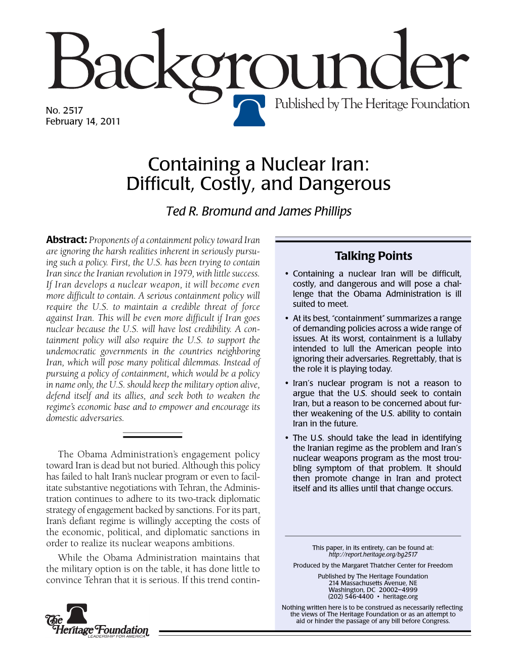 Containing a Nuclear Iran: Difficult, Costly, and Dangerous Ted R