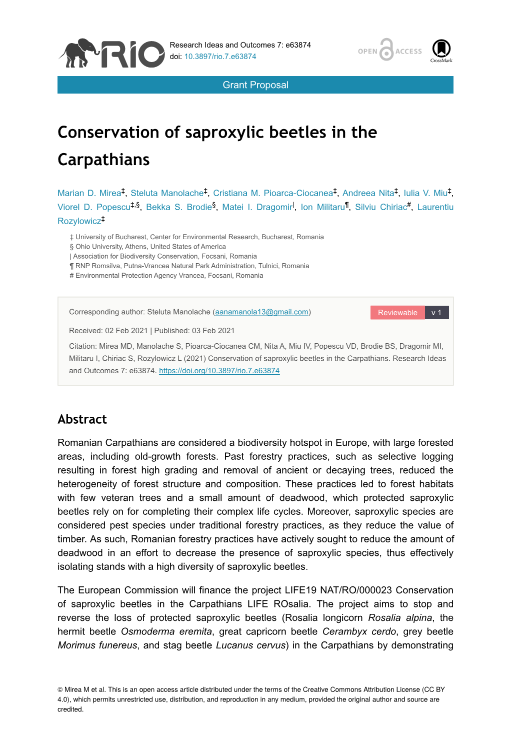 Conservation of Saproxylic Beetles in the Carpathians