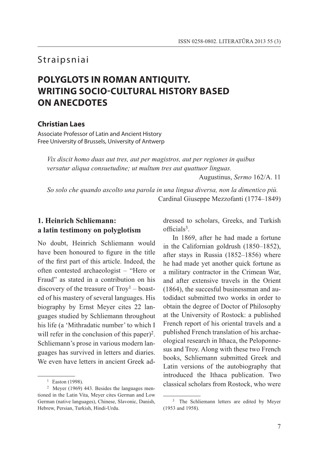 Polyglots in Roman Antiquity. Writing Socio-Cultural History Based on Anecdotes