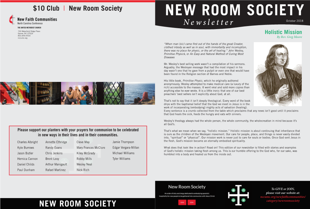 New Room Society NEW ROOM SOCIETY Newsletter October 2018