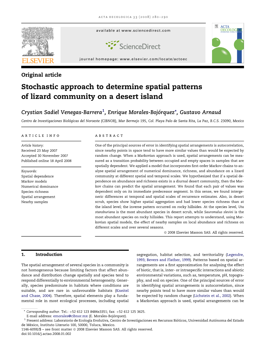 Stochastic Approach to Determine Spatial Patterns of Lizard Community on a Desert Island