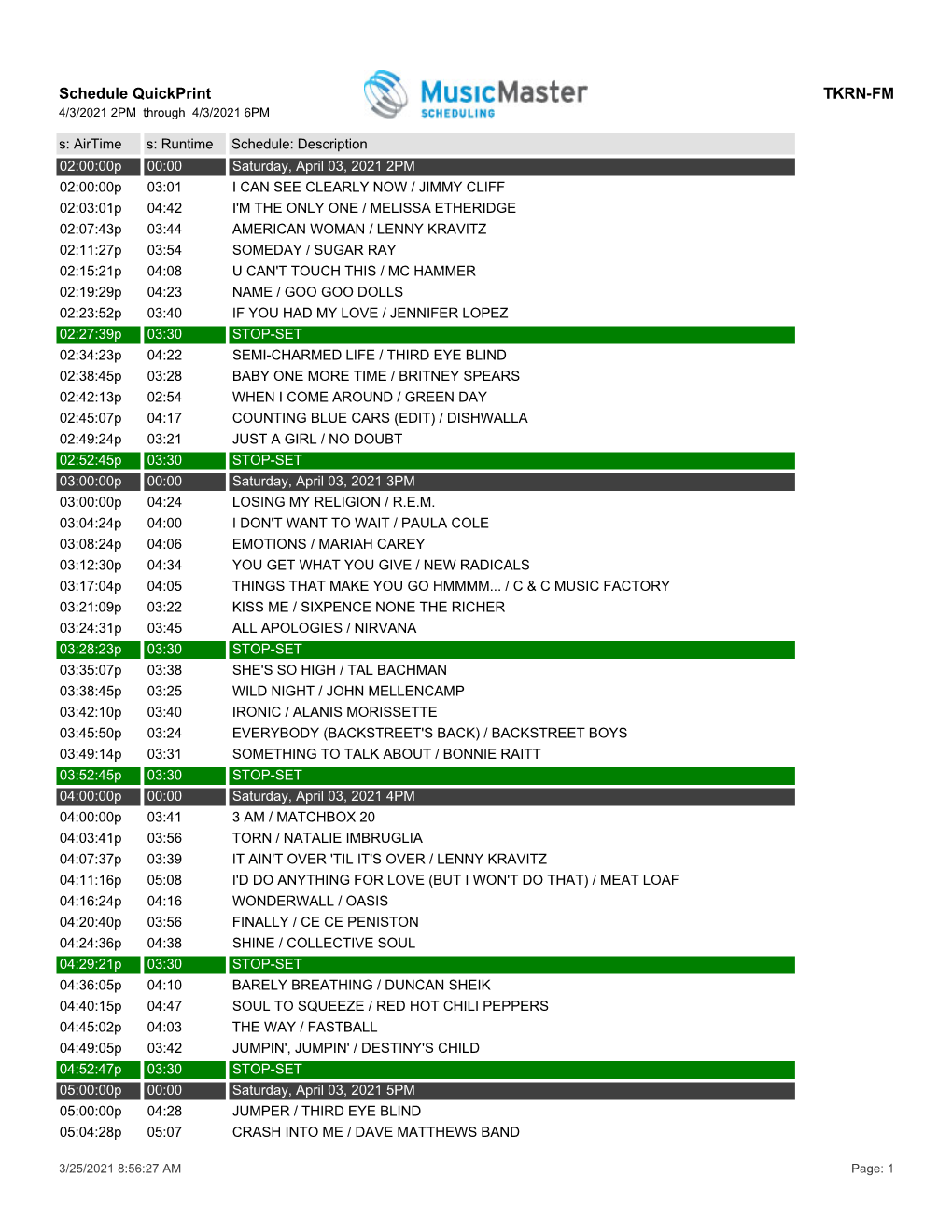 Schedule Quickprint TKRN-FM