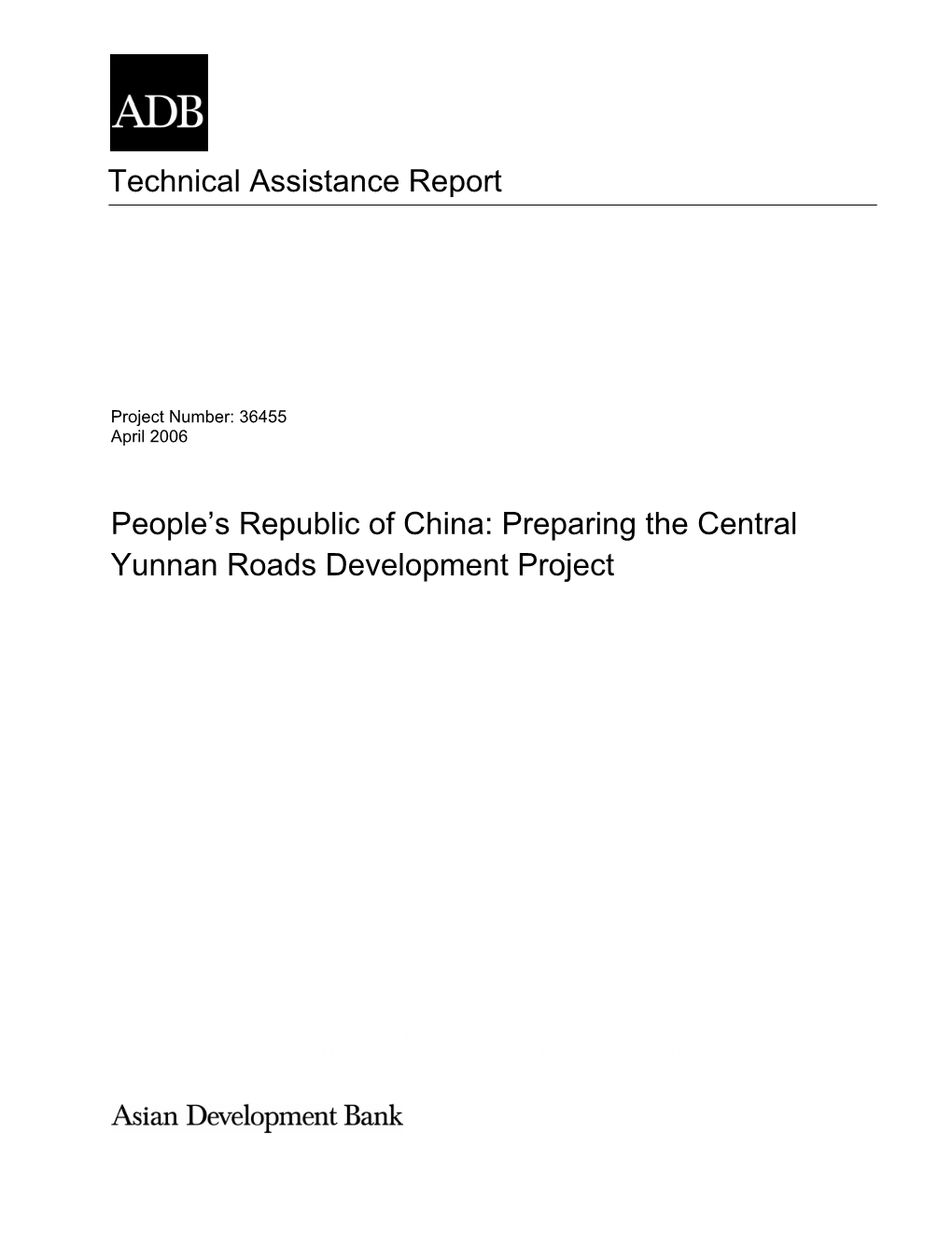 Technical Assistance Report People's Republic of China: Preparing The