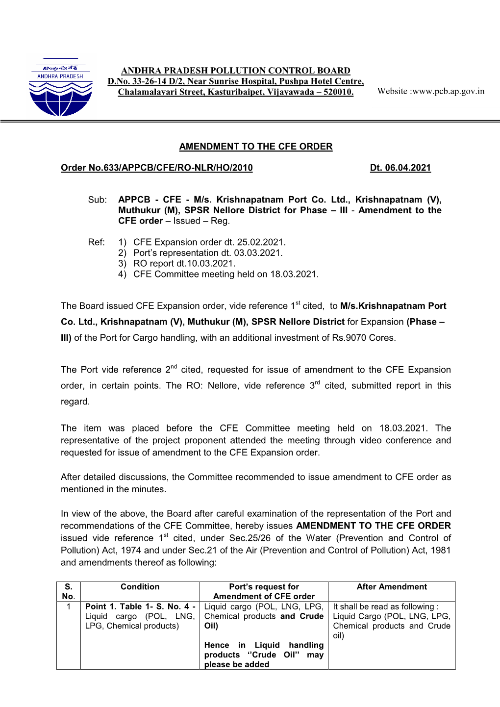 Consent for Establishment CFE Amendment for Phaseiii