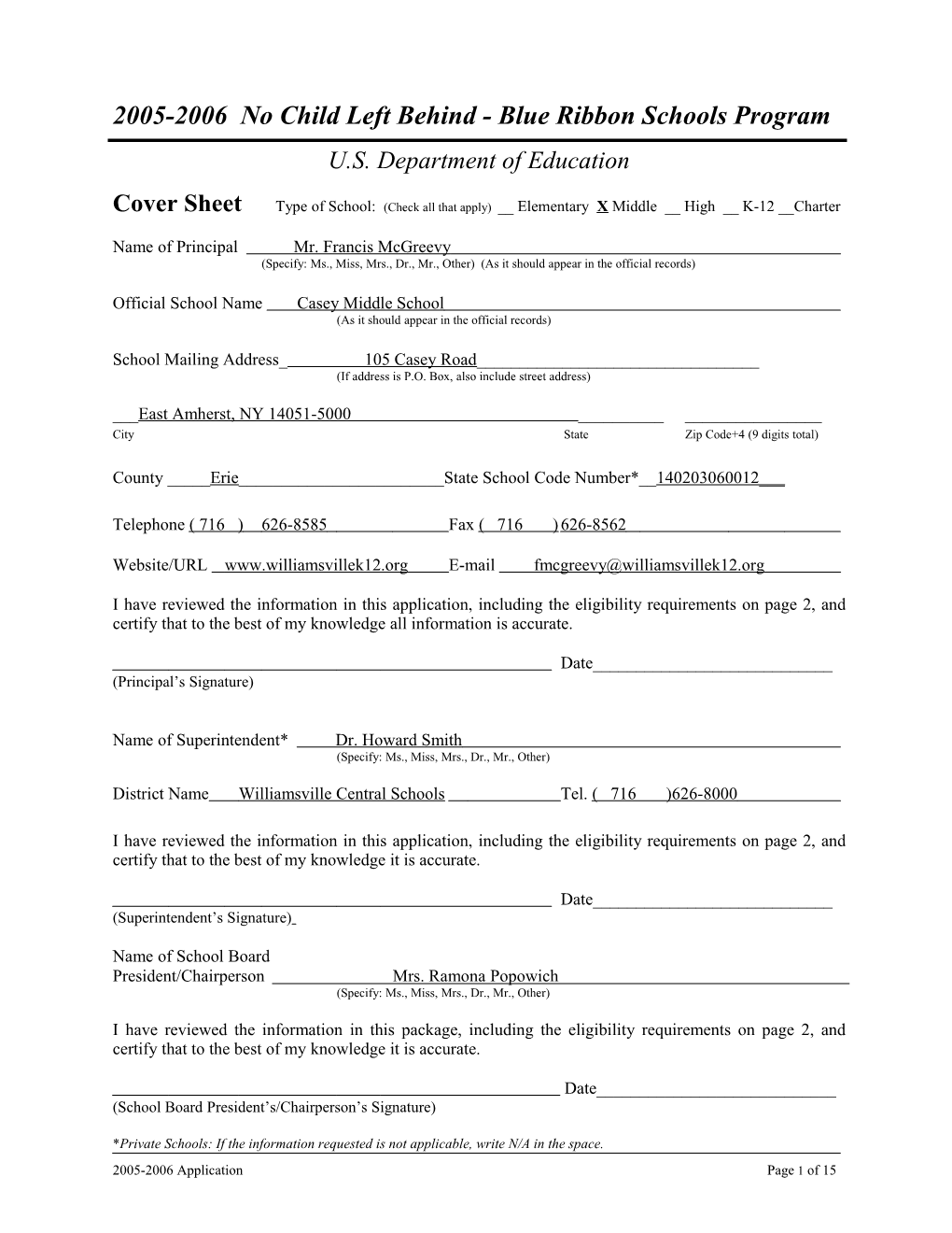 Application: 2006-2007, No Child Left Behind - Blue Ribbon Schools Program (MS Word) s16