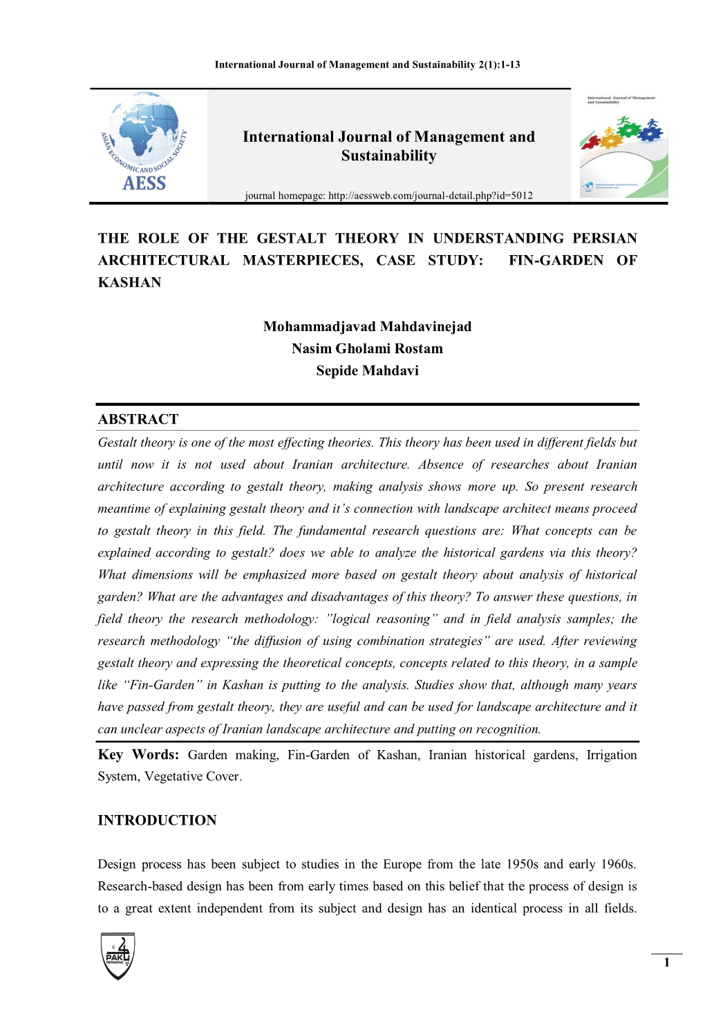 International Journal of Management and Sustainability 2(1):1-13