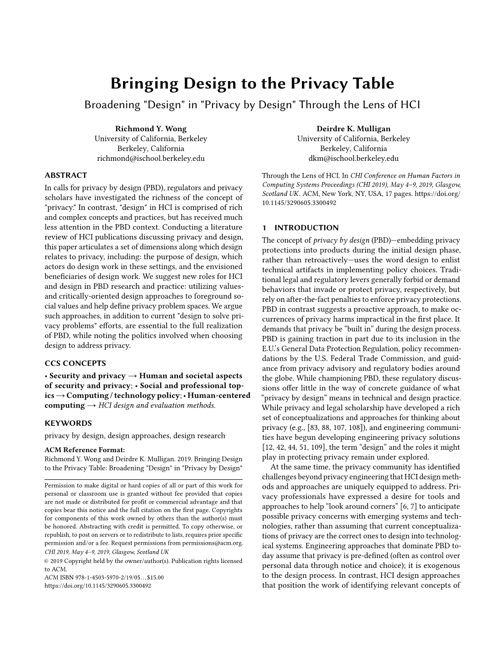 Bringing Design to the Privacy Table: Broadening