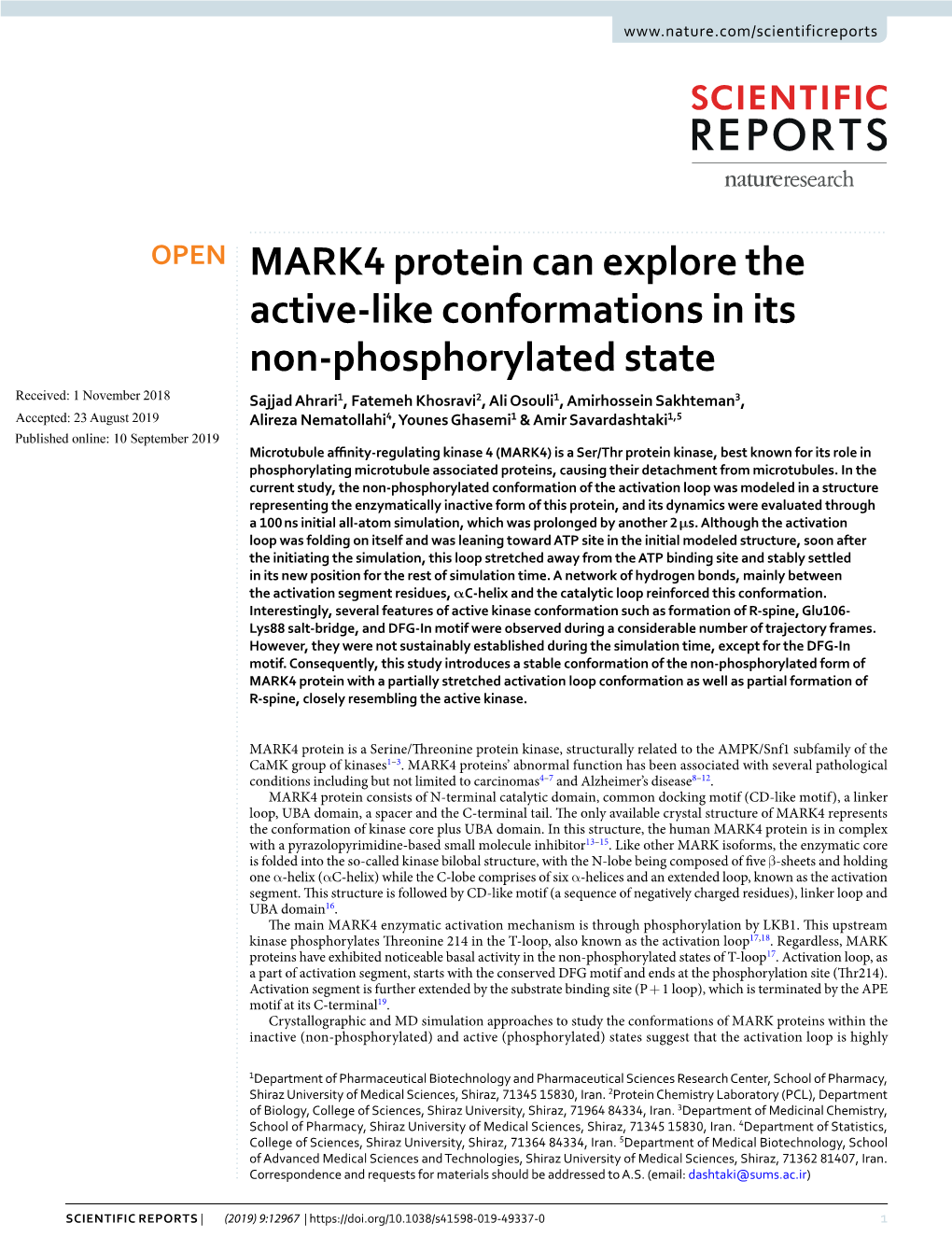 MARK4 Protein Can Explore the Active-Like Conformations in Its Non