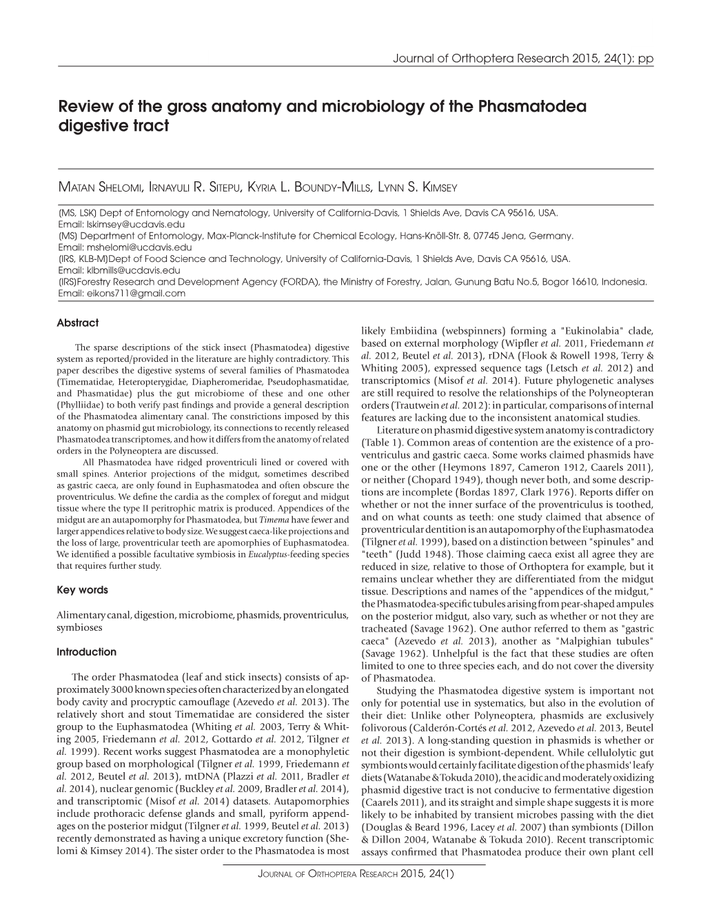 Review of the Gross Anatomy and Microbiology of the Phasmatodea Digestive Tract