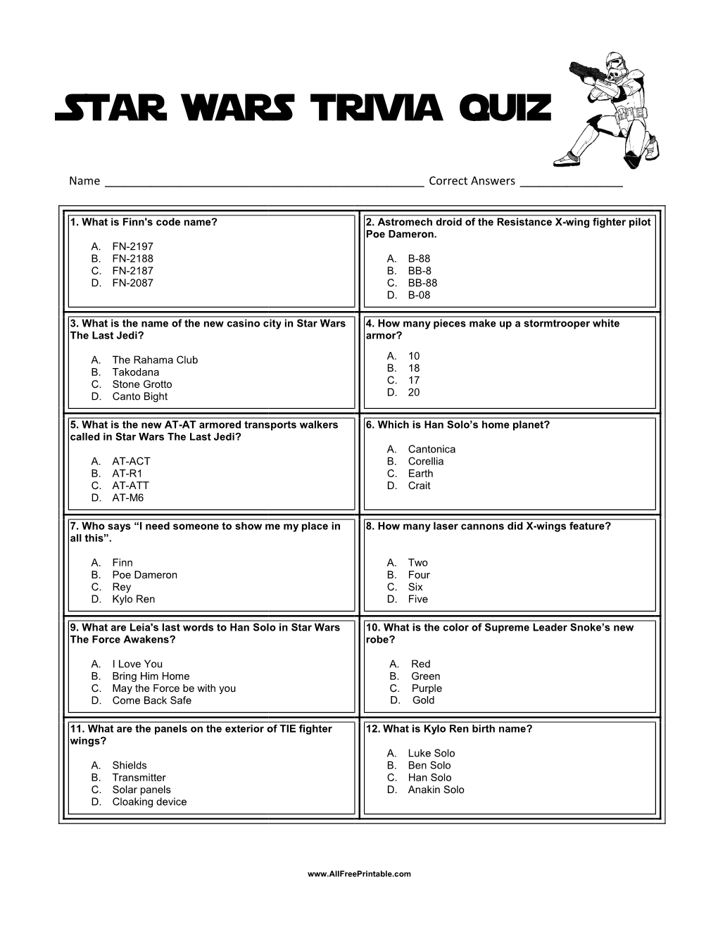 Star Wars Trivia Quiz