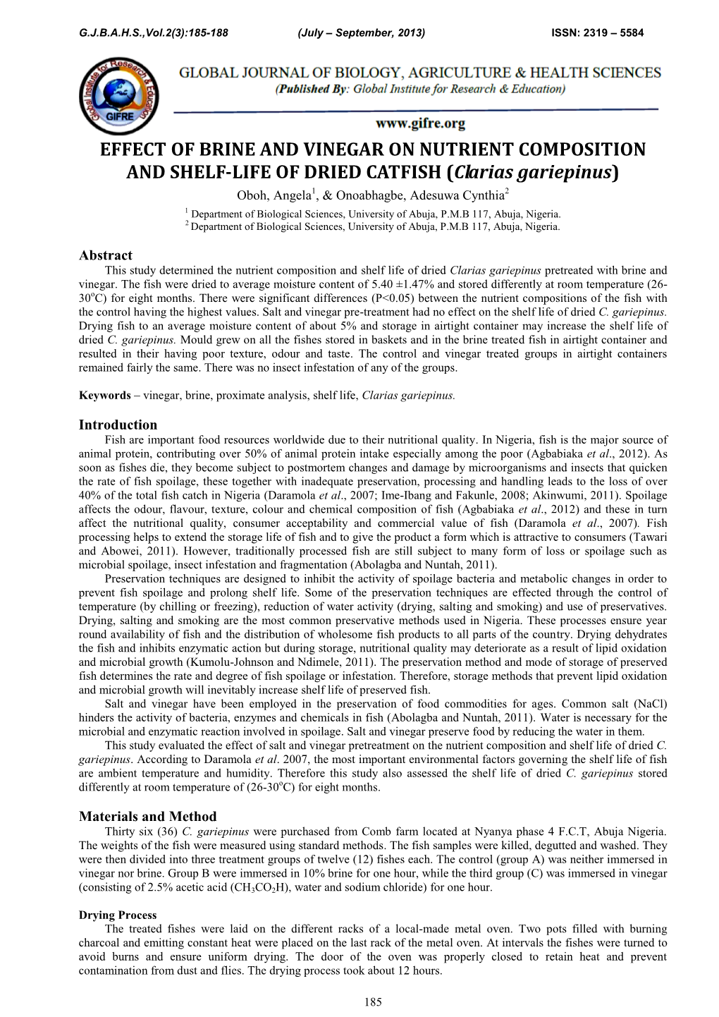 Effect of Brine and Vinegar on Nutrient Composition