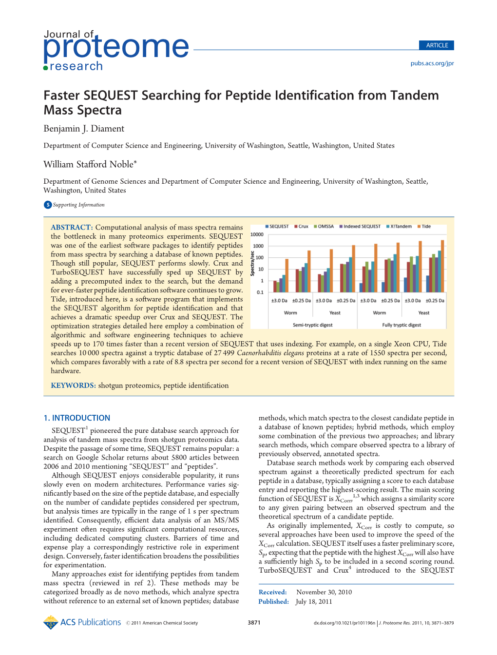 Faster SEQUEST Searching for Peptide Identification from Tandem Mass Spectra Benjamin J