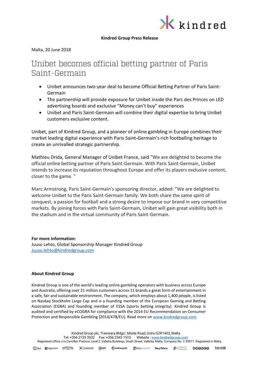 Unibet Announces Two-Year Deal to Become Official Betting