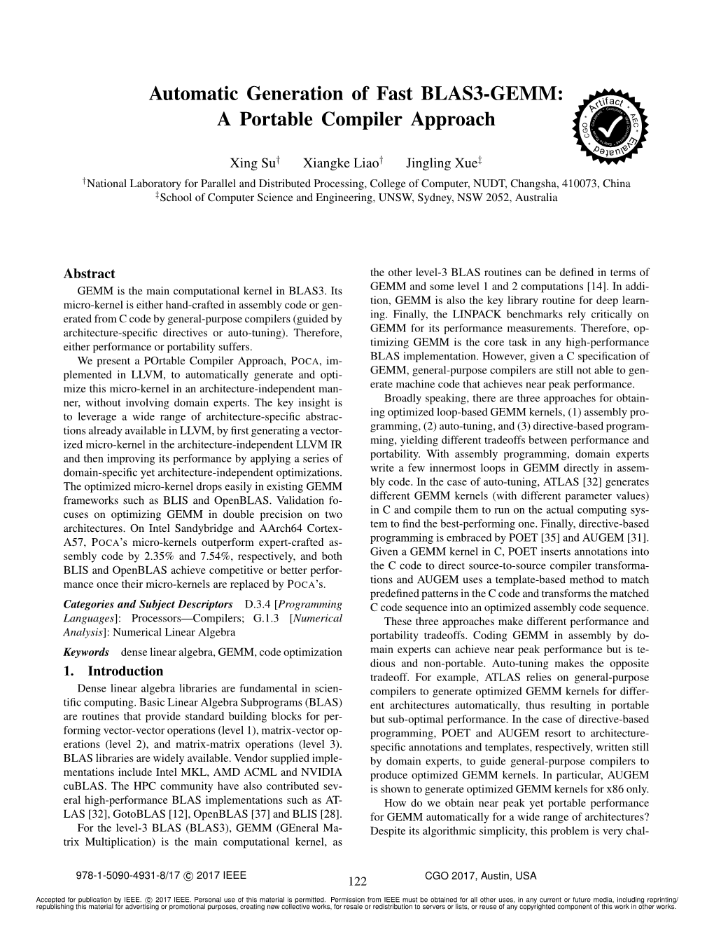 Automatic Generation of Fast BLAS3-GEMM: a Portable Compiler Approach