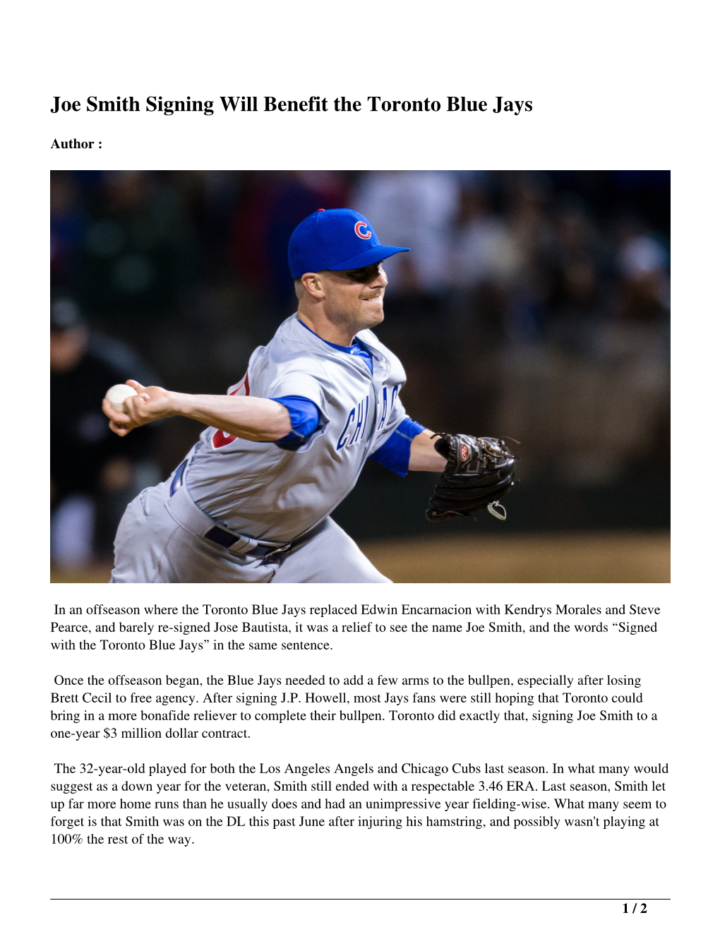 Joe Smith Signing Will Benefit the Toronto Blue Jays