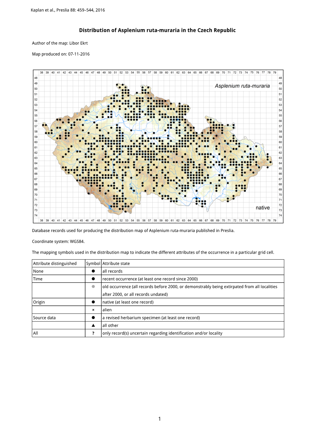 1 Distribution of Asplenium Ruta-Muraria in the Czech Republic