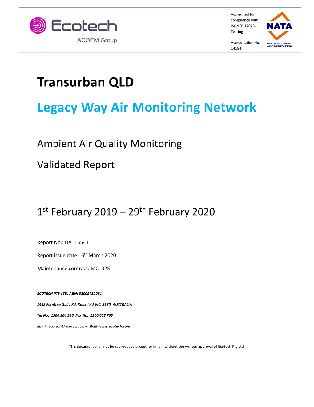 Transurban QLD Legacy Way Air Monitoring Network